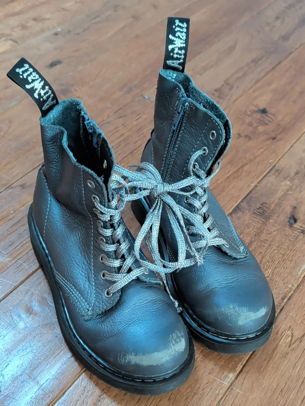 Dr. Martens 1460 Pascal J Silver Lace-Up Combat Boots with Side Zippers